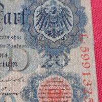 Райх банкнота  20 марки 1914г. Германия перфектна за колекция 28306, снимка 3 - Нумизматика и бонистика - 37152758