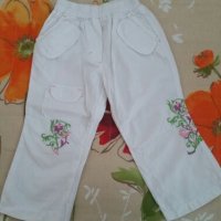 Бели летни панталони Кимекс с бродерия 86см, снимка 1 - Панталони и долнища за бебе - 30243160
