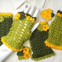 Ръчно плетени дамски ръкавици зелени, снимка 2 - Ръкавици - 31956485