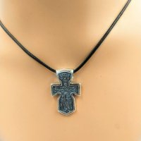 Двулицев сребърен кръст с Архангел Михаил и Христос, снимка 11 - Колиета, медальони, синджири - 38218531