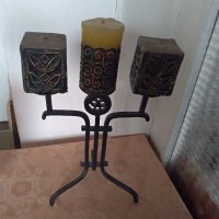 Стар кован железен свещник от  преди 40/50 години с Три големи свещи, снимка 6 - Други ценни предмети - 32062510