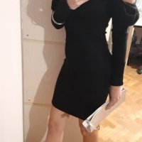 Нови! Дамска черна зимна рокля фино плетиво с дълъг ръкав S-XL, снимка 1 - Рокли - 25297116