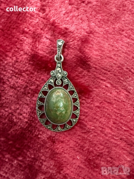 Сребърен медальон / колие с Варисцит и марказити. №7473, снимка 1