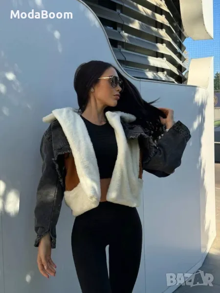 Дамско дънково яке с каракул , снимка 1