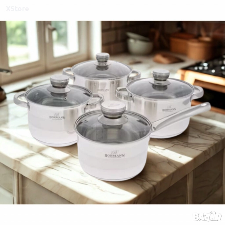 Комплект тенджери Bohmann 16см/18см/20см/22см, Неръжд.стомана, снимка 1
