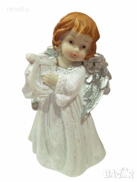 Статуетка Ahelos, Ангелче с арфа, Керамика, 15 см, снимка 1