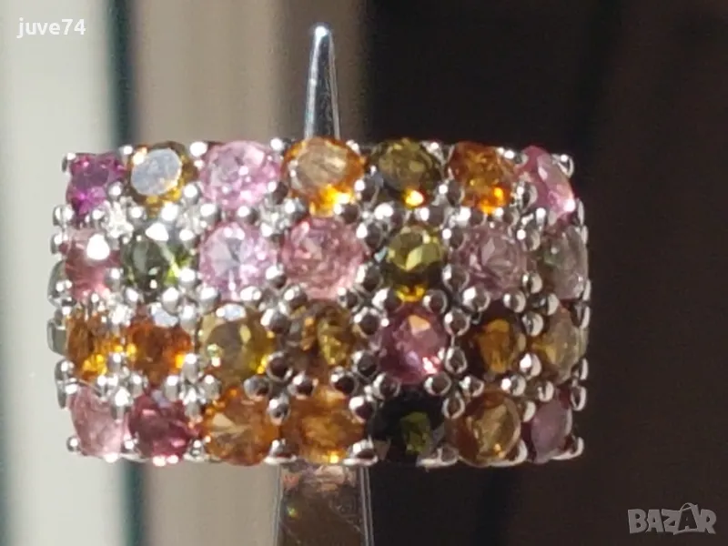 СРЕБЪРЕН ПРЪСТЕН С ТУРМАЛИНИ (БРАЗИЛИЯ), снимка 1