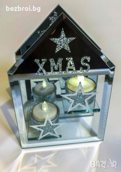 Коледен огледален свещник за LED чаени свещи, снимка 1