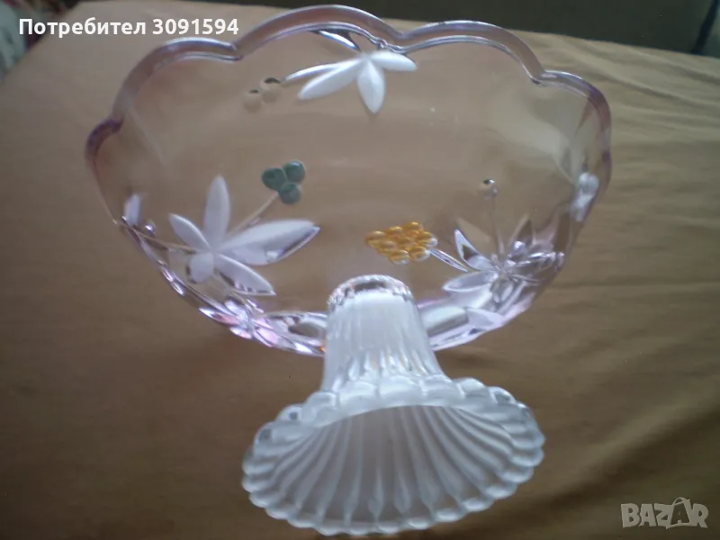  Купа бонбониера овална кристало двуцветно стъкло , снимка 1