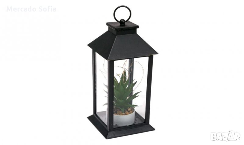 Декоративен фенер - Черен с алое и LED , снимка 1