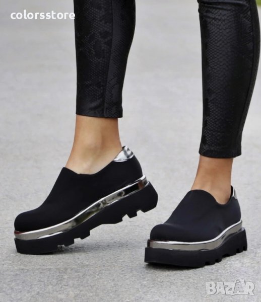 Обувки на платформа - черен стреч, лак - 613K, снимка 1