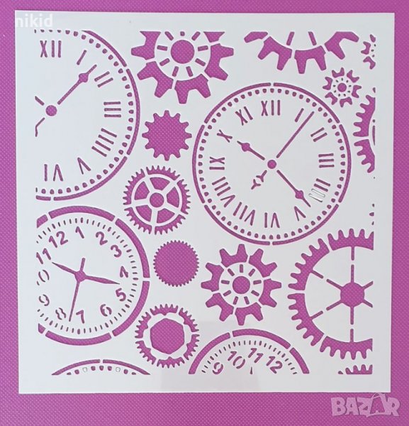 Зъбни колела часовник стенсил шаблон спрей за торта украса сладки Scrapbooking, снимка 1