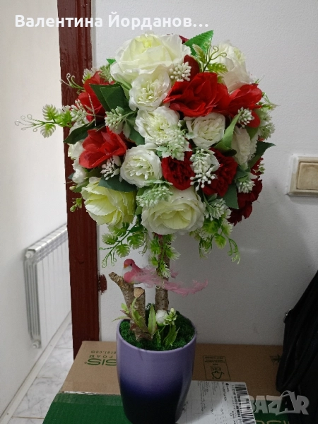 дръвче с текстилни цветя в керамична кашпа височина 60 см , снимка 1