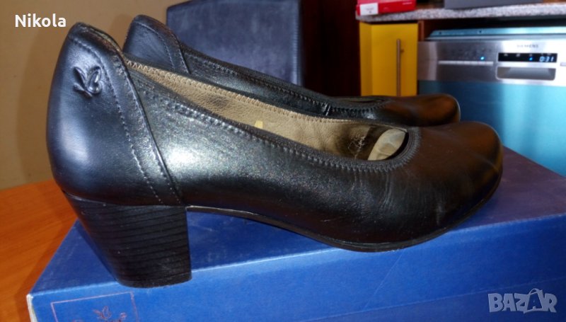 Caprice черни дамски кожени обувки черни №38 H и стелка 25см, снимка 1