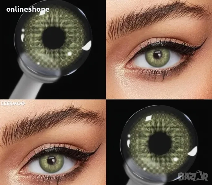 Цветни контактни лещи Oliver Green – без диоптър, естествен зелен цвят, снимка 1