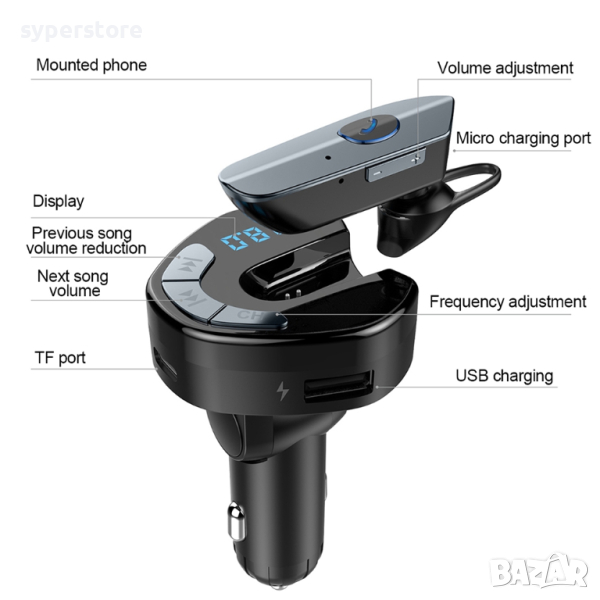 FM трансмитер Блутут със Handsfree Digital One SP00922 V8  Bluetooth v.5.0 + USB, снимка 1