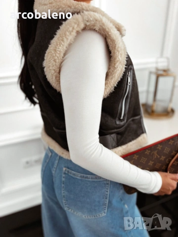 Дамски къс елек от изкуствена кожа с топла подплата, 3цвята , снимка 5 - Якета - 53101953