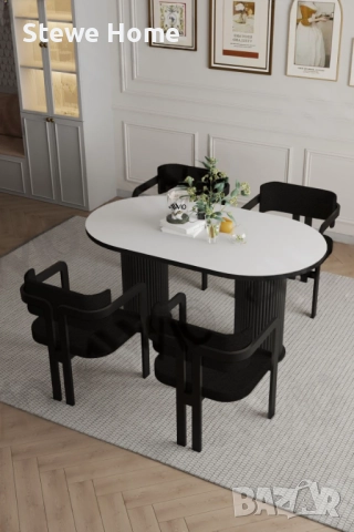 Бохо комплект за трапезария 80x140 с 4 метални стола Токио - черни крака, снимка 2 - Маси - 52304997