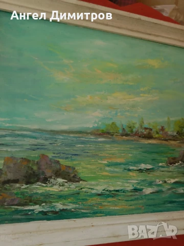 Маслена картина подписана картина , с дървената рамка , 45-35 см , кориф, снимка 3 - Картини - 50537971