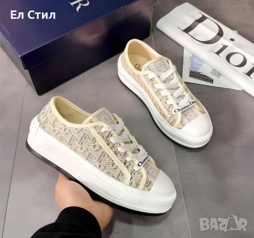 📌Дамски маратонки Dior Oblique - Бежаво с Тъмно Зелено 36 37 38 39 40 номер Цена 110/56.24€ Еконт, снимка 4 - Кецове - 52240877
