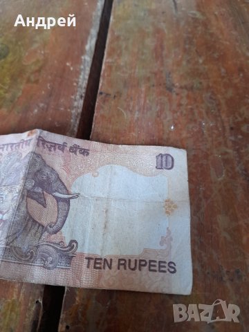 Банкнота 10 Рупии Индия, снимка 3 - Нумизматика и бонистика - 44326753