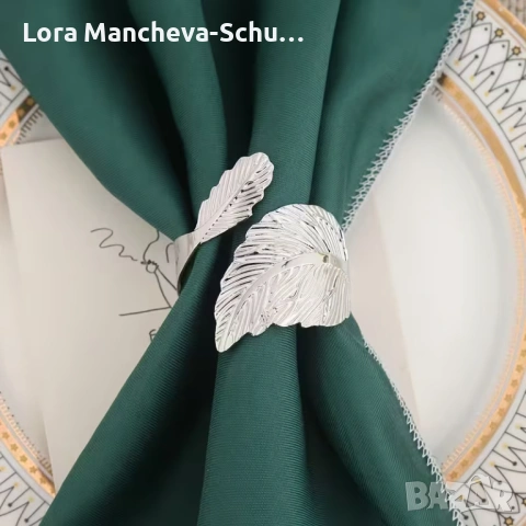 Сребристи пръстени (рингове) за салфетки с дизайн „Перо“ – 200 бр.