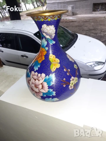 Голяма стара ваза Клоазоне - бронз, снимка 2 - Антикварни и старинни предмети - 50839346