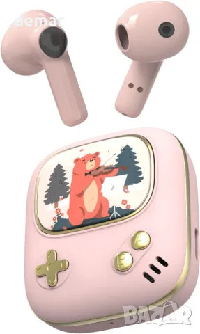 Ретро детски безжични Bluetooth слушалки поставяне в ушите ANCwear розови лилави грамофон, снимка 3 - Безжични слушалки - 47988372