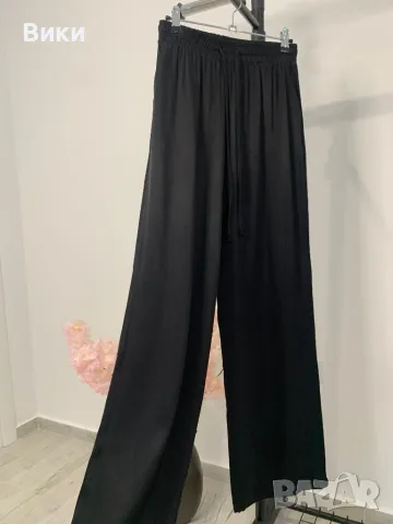 Черен сатенен панталон размер S, снимка 3 - Панталони - 49456502