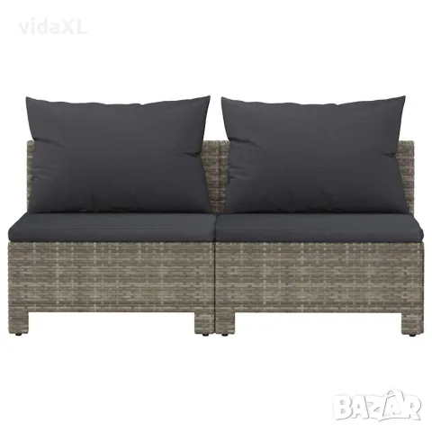 vidaXL 2-местен градински диван с възглавници, сив, полиратан, снимка 4 - Градински мебели, декорация  - 56147276