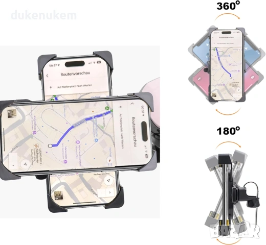 Стойка за телефон за велосипед и мотор – 360° въртене, снимка 5 - Аксесоари за велосипеди - 53255761