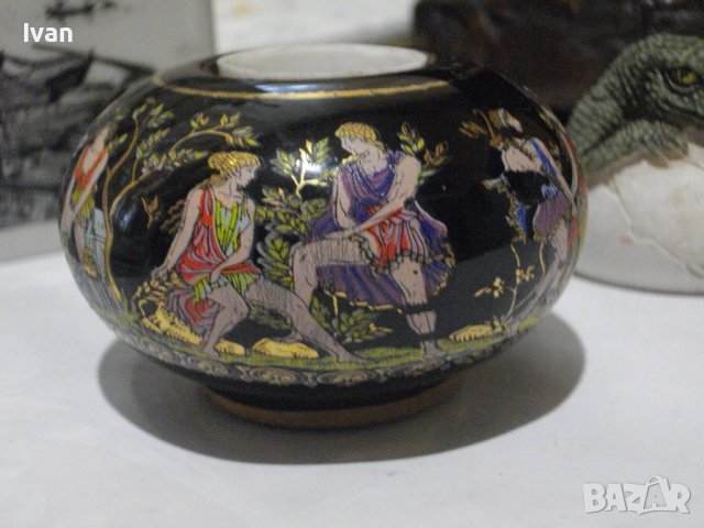 Малък Ръчно Рисуван Свещник-Керамика с Глазура-Гръцка Митология, снимка 17 - Други - 39821582