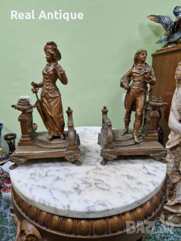 Чифт стари прекрасни антикварни френски бронзови фигури статуетки , снимка 2 - Антикварни и старинни предмети - 49704891