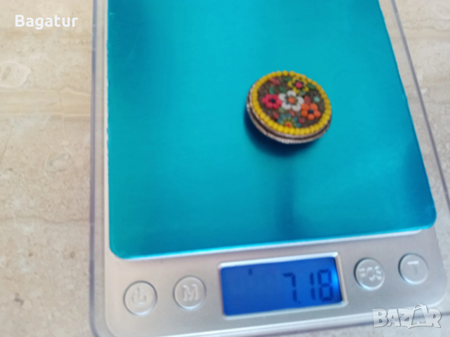  Стара мозаечна брошка,винтидж флорална тема, снимка 9 - Антикварни и старинни предмети - 54126587