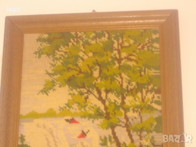 Нов DMC Гоблен-Лебеди-Рамкиран-365х310мм-Ръчно Нашиван-Отличен, снимка 8 - Гоблени - 37173046