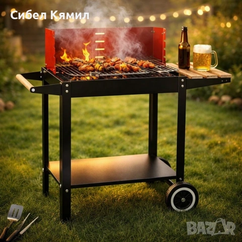 Градинско барбекю на колела, емайлирана стомана, 4 степени + Подарък 3 прибора, снимка 3 - Други стоки за дома - 53348397