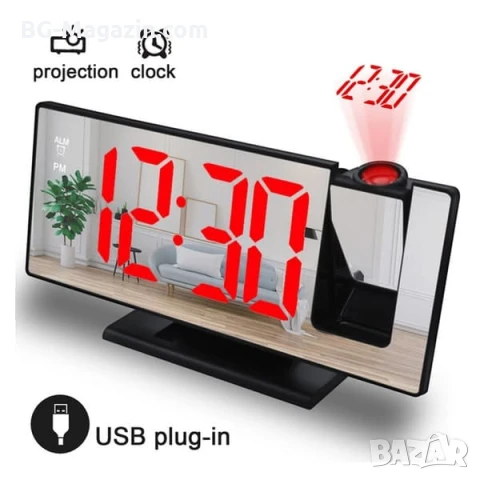 Електронен настолен часовник с проектор таван LED дигитален термометър аларма будилник USB на ток, снимка 10 - Други - 51039079