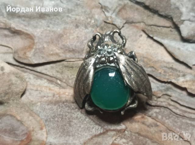 Сребърна брошка"Муха", снимка 2 - Колиета, медальони, синджири - 52300081