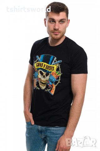 Нова мъжка тениска с дигитален печат на музикалната група GUNS N'ROSES, с череп, снимка 7 - Тениски - 27839016