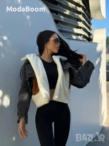 Дамско дънково яке с каракул 