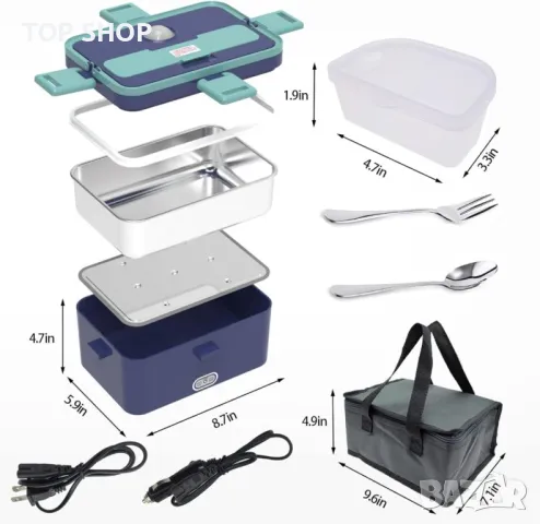 Electric Lunch Box Warmer, 3-в-1 нагреваема кутия за обяд ,1,8 литра контейнер, нагревател за храна,, снимка 2 - Други - 48644997