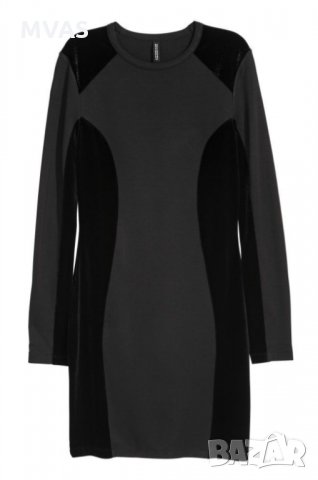 Нова H&M вталяваща черна рокля с дълъг ръкав кадифе XS-S, снимка 2 - Рокли - 31201401