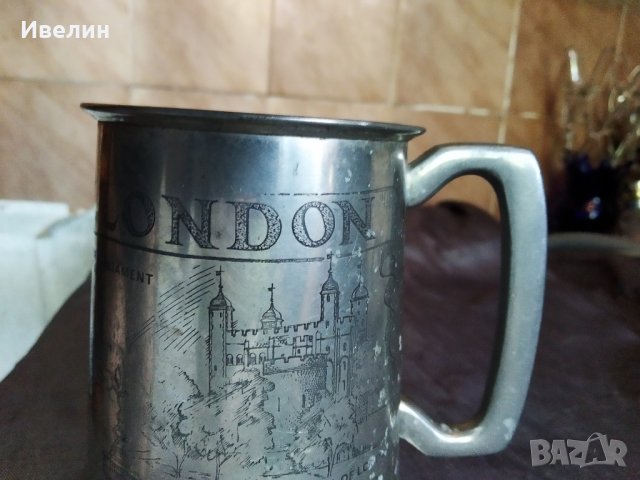 стара метална халба с декорация лондон, снимка 3 - Антикварни и старинни предмети - 29301899