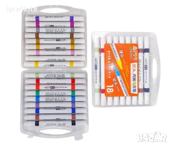 Двустранни и едностранни акрилни маркери в кутия, снимка 6 - Рисуване и оцветяване - 52515588