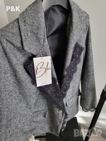 Плътно сиво сако с дантела, снимка 2 - Сака - 52835961