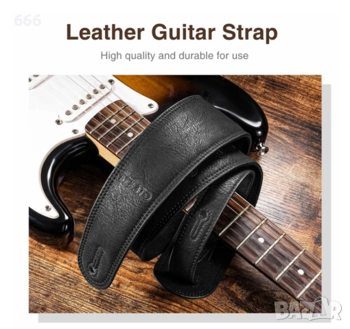 LEKATO LGS-7 Кожена, удебелена, с подплата и пяна каишка за китара, ширина 2.5”, 41”-51”, снимка 2 - Други - 53191242