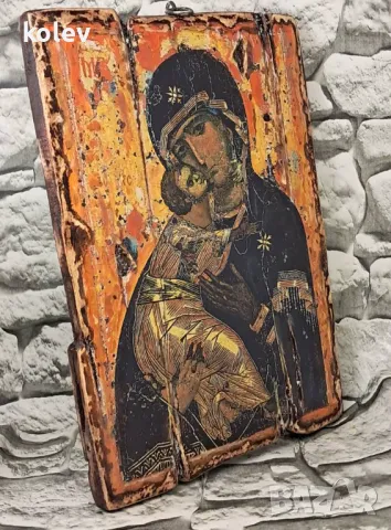 Икона Богородица Владимирска/Владимирската чудотворна икона на Божията Майка 25/18 см, снимка 2 - Икони - 46006338