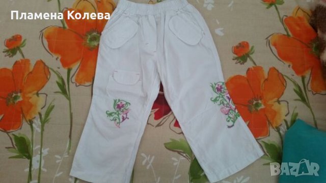 Бели летни панталони Кимекс с бродерия 86см, снимка 1 - Панталони и долнища за бебе - 30243160