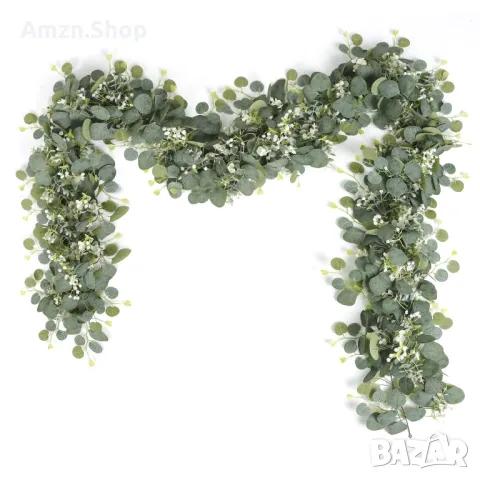 Декорация от евкалиптов гирлянд с бели цветя украса за сватба парти изкуствен евкалипт, снимка 2 - Други - 48005362