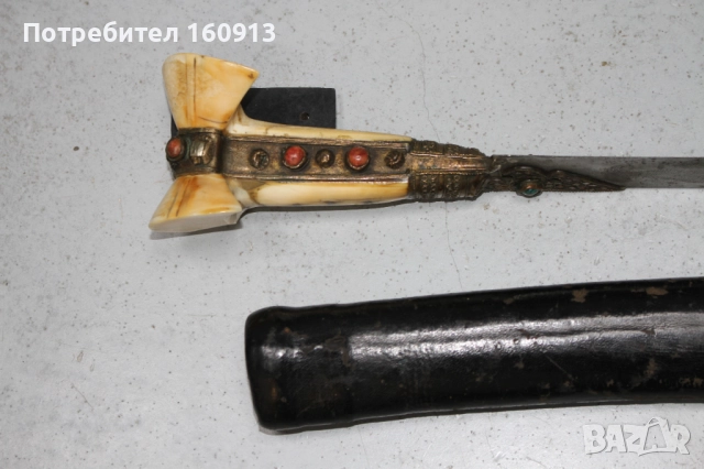 Стар османски балкански ятаган нож акулак с кания корали бели дръжки , снимка 15 - Антикварни и старинни предмети - 52047973